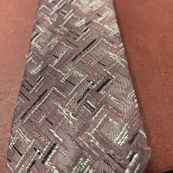 Vintage 80s SERGIO VALENTE SKINNY‎ Geometric NECK TIE 2” Purple Black Slv - Picture 2 of 5